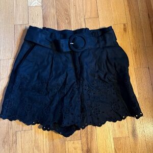 Loft Belted Pleated Shorts in Eyelet Linen